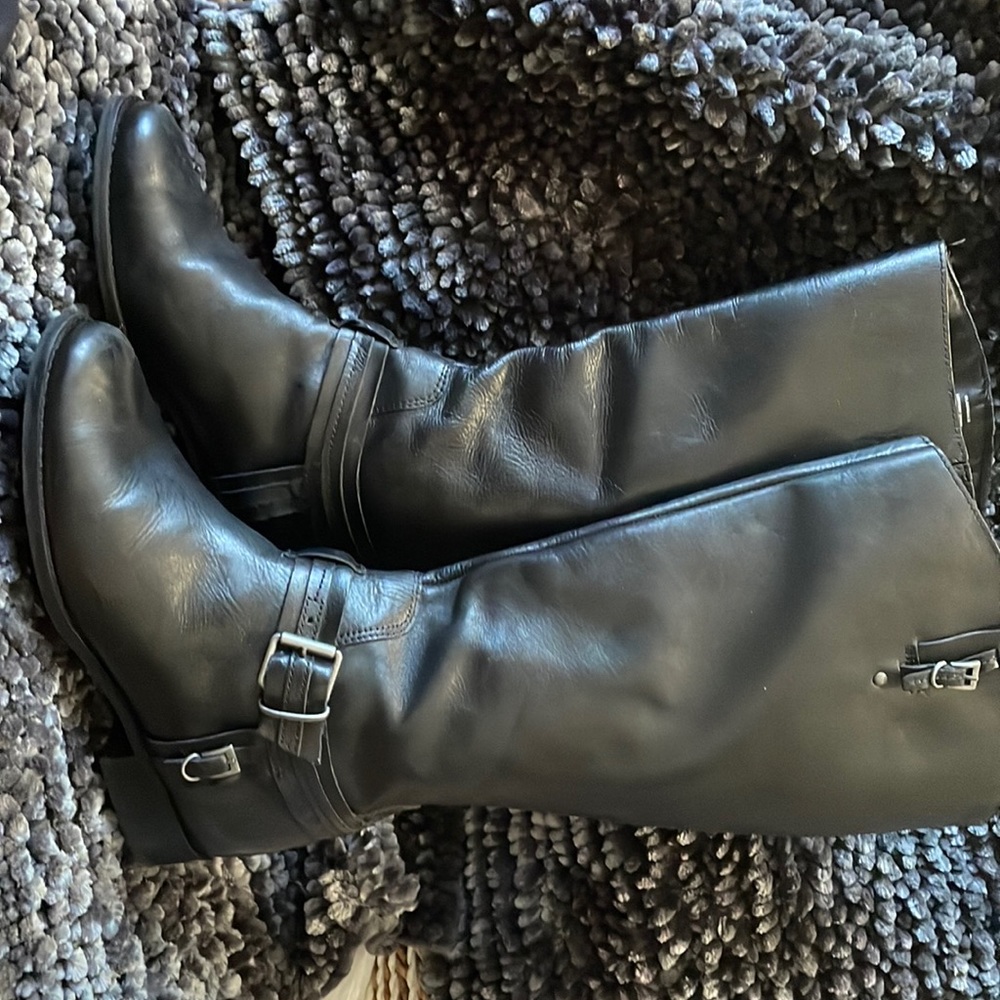 Black leather tall boots Wide